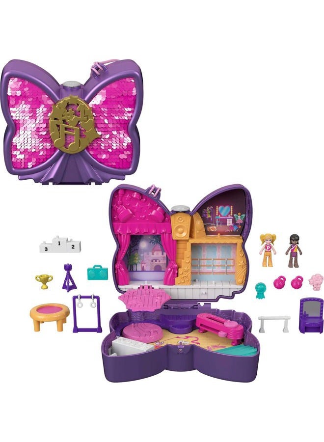 Polly Pocket Compact Playset, Sparkle Stage Bow with 2 Micro Dolls & Accessories, Travel Toys with Surprise Reveals - Image 1