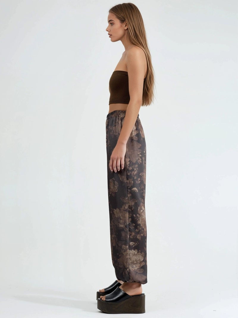 Qustyle QU STYLE Patterned Baggy Fit Elastic Leg Pants with Pockets - Image 4
