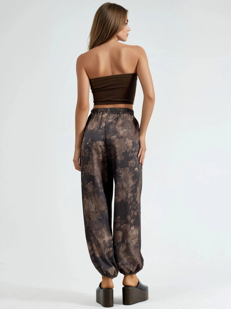 Qustyle QU STYLE Patterned Baggy Fit Elastic Leg Pants with Pockets - Image 3