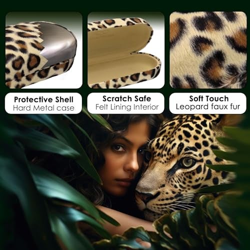 MyEyeglassCase - Premium Leopard Animal Print Hard Shell Sunglass Case with Microfiber Pouch & Cleaning Cloth - Glasses Case - Medium to Large Eyeglass Case for Men and Women (AS87 Leopard white) - Image 3
