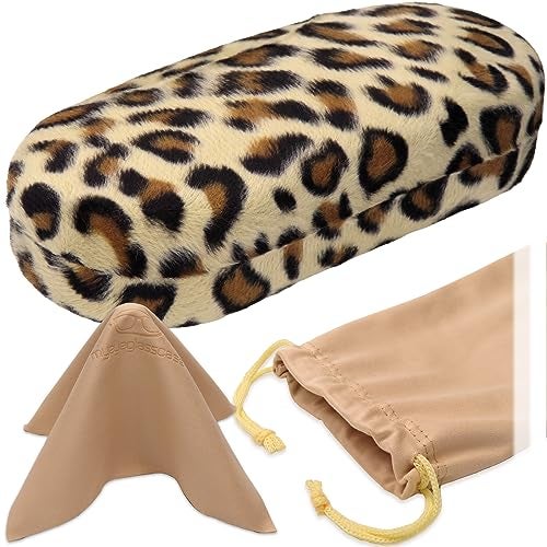 MyEyeglassCase - Premium Leopard Animal Print Hard Shell Sunglass Case with Microfiber Pouch & Cleaning Cloth - Glasses Case - Medium to Large Eyeglass Case for Men and Women (AS87 Leopard white) - Image 1