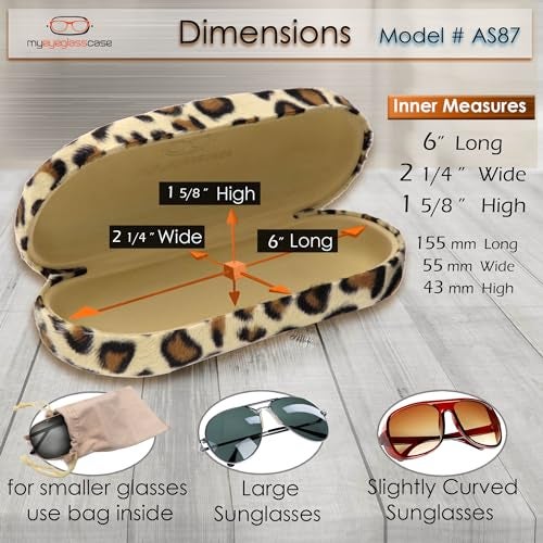 MyEyeglassCase - Premium Leopard Animal Print Hard Shell Sunglass Case with Microfiber Pouch & Cleaning Cloth - Glasses Case - Medium to Large Eyeglass Case for Men and Women (AS87 Leopard white) - Image 4