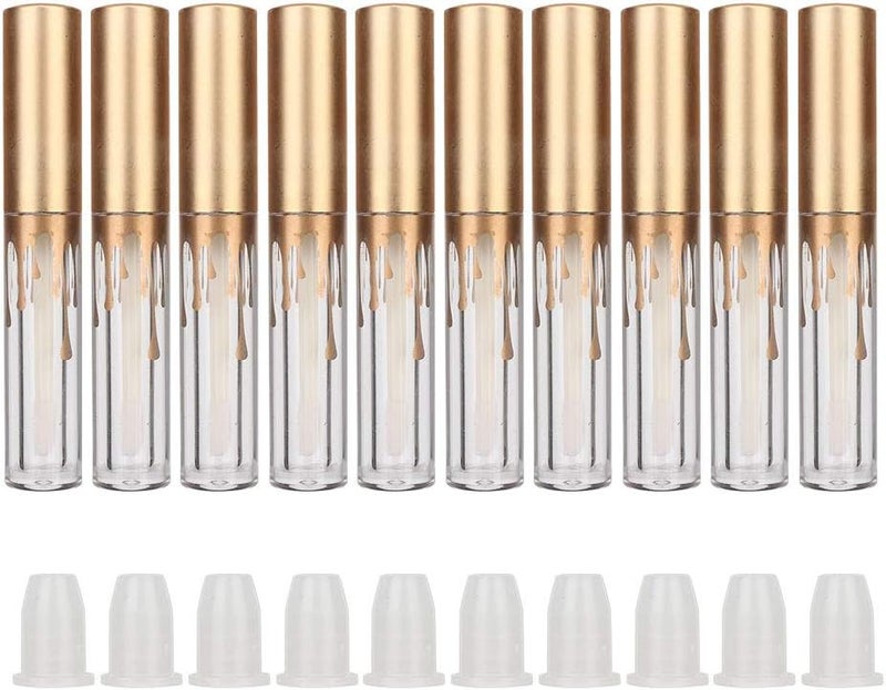 10 pcs Empty Lip Gloss Tubes, Transparent and Glod Plastic Lip Gloss Tube Containers DIY Lipstick Balm Travel Makeup Transparent Bottle With Matte Gold Cap Lip Gloss Bottles