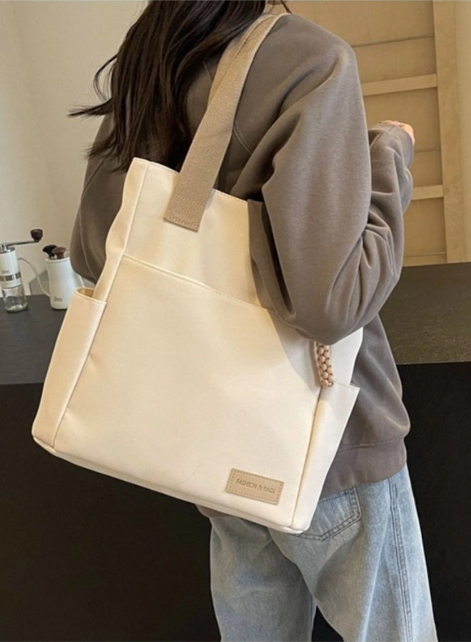 شيبشيب حقيبة توت قماشية (كانفس) بسحّاب ومتعددة الجيوب، حقيبة كتف بسعة كبيرة، للضروريات اليومية والسفر والعمل - Image 4