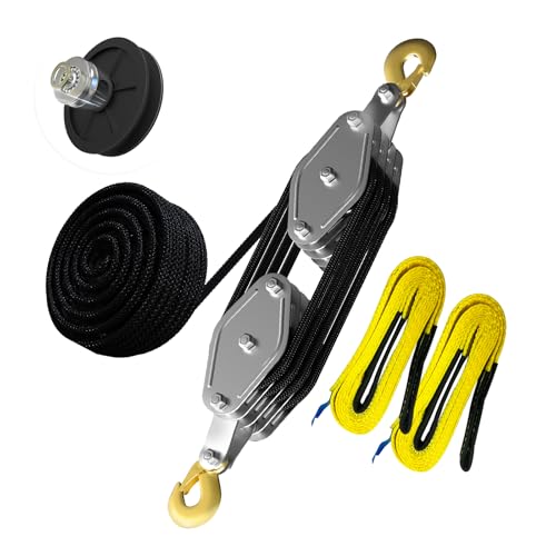 YATOINTO Rope Hoist Pulley System 4400LB Pulley Block and Tackle 81 Ratio Lifting Power 65ft Heavy Duty Pulley Block for Lifting Pulling with 2PCs Straps - Image 1