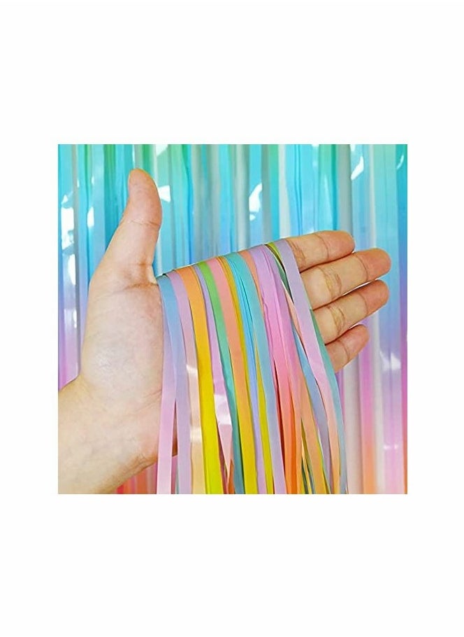 Excefore - Rainbow Foil Fringe Curtain, 2PCS 3.28FT x 6.56FT Metallic Tinsel Door Curtains Photo Booth Backdrop - Image 1