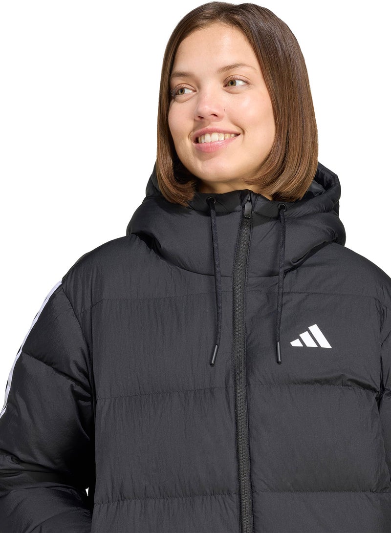 Adidas 3 Stripe Essential Climawarm Puffer Down Hooded Jacket - Image 3
