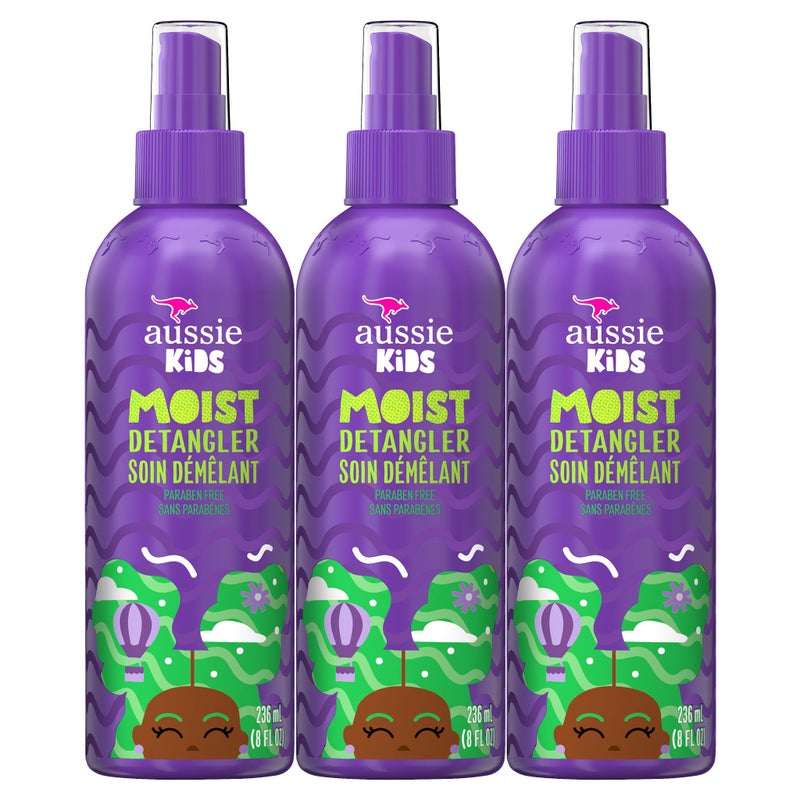 Aussie Kids Moist Detangler Spray, Sulfate & Paraben Free, Moisturizing & Tangle-Free Hair Care for Kids, Cruelty-Free, 8 Fl Oz Each, 3 Pack - Image 1
