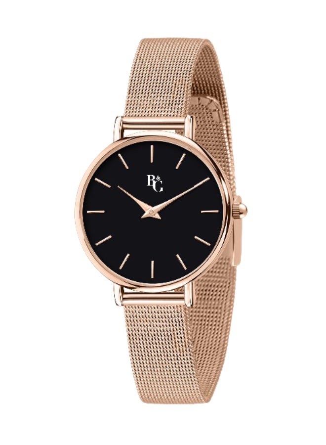 B&G Women's Black Round Analog Dial with Gold Metal Band Watch - 34mm - R3853252541 - Image 1