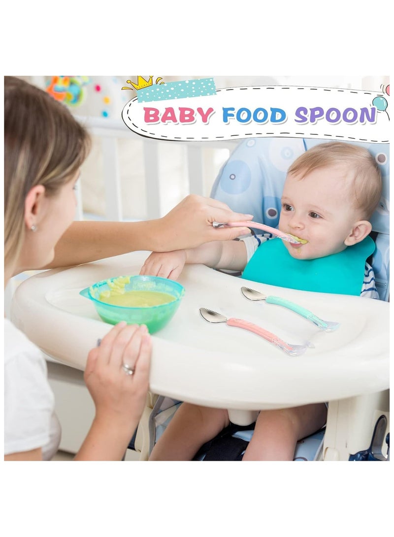 معلقة تغذية الأطفال بمقبض ناعم، من الفولاذ المقاوم للصدأ، باللون الوردي - Image 3