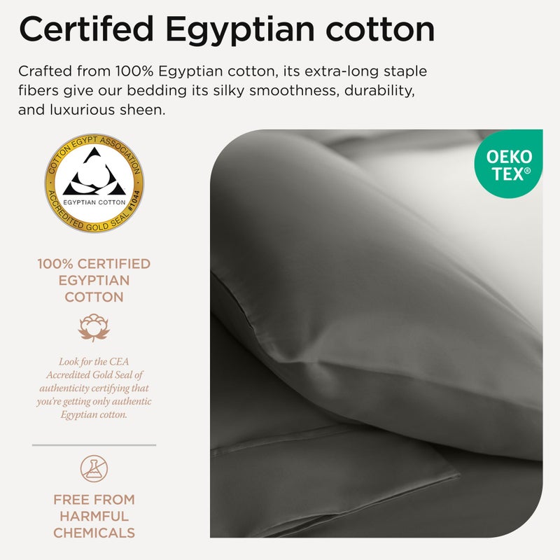 Threadmill طقم ملاءات مقاس XL من القطن المصري من Threadmill | ملاءات من القطن المصري المعتمد بنسبة 100% للسرير مقاس Twin XL | ملاءات سرير مزدوجة مقاس XL من الساتين بجيب عميق | مجموعة ملاءات التبريد المكونة من 3 قطع من سوفت هوتيل | رمادي غامق - Image 3