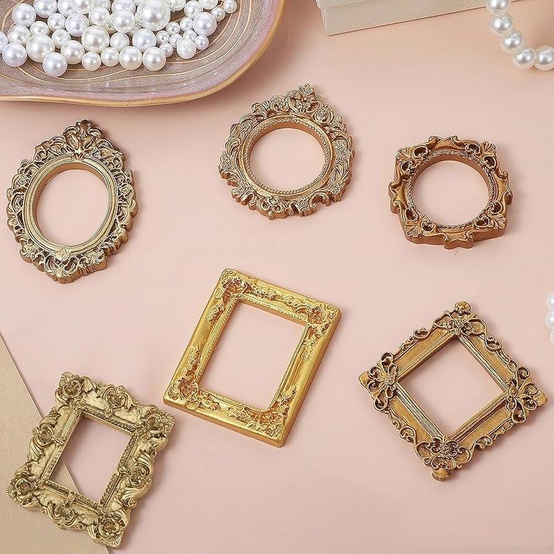 Tyqour 12PCS Mini Gold Picture Frames Vintage Small Antique Resin Picture Frames Oval Rectangle Wall Hanging Display Table Frame for DIY Jewelry  Holiday Party Hotel Decor - Image 4