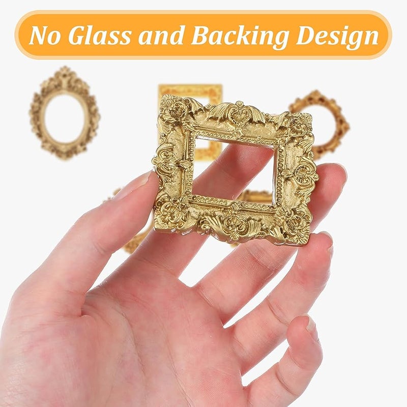 Tyqour 12PCS Mini Gold Picture Frames Vintage Small Antique Resin Picture Frames Oval Rectangle Wall Hanging Display Table Frame for DIY Jewelry  Holiday Party Hotel Decor - Image 3