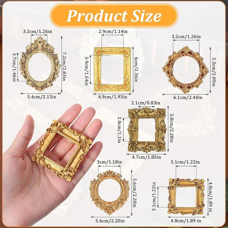 Tyqour 12PCS Mini Gold Picture Frames Vintage Small Antique Resin Picture Frames Oval Rectangle Wall Hanging Display Table Frame for DIY Jewelry  Holiday Party Hotel Decor - Image 2