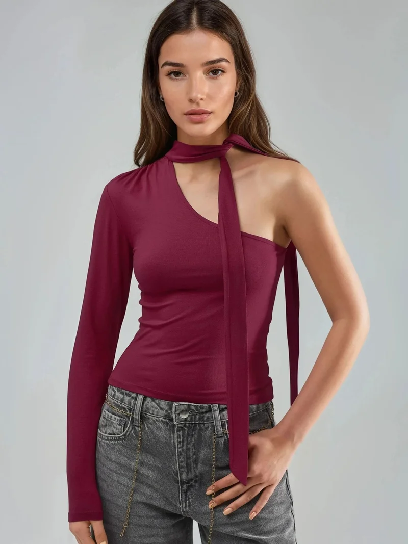 Busem BUSEM Single Sleeve Blouse With Shawl Detail