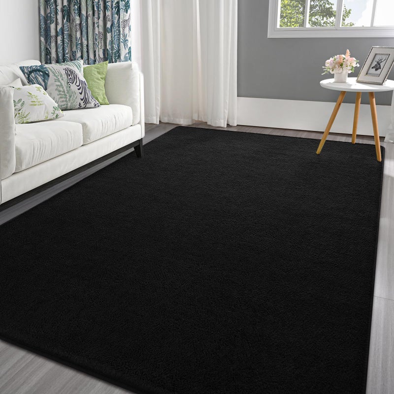 Pettop 4x6 ft Black Area Rugs for Bedroom Living Room, Washable Memory Foam Indoor Carpet, Modern Aesthetic Minimalist Non Slip Soft Comfy Carpet for Boys Girls Dorm Home Decor - Image 1
