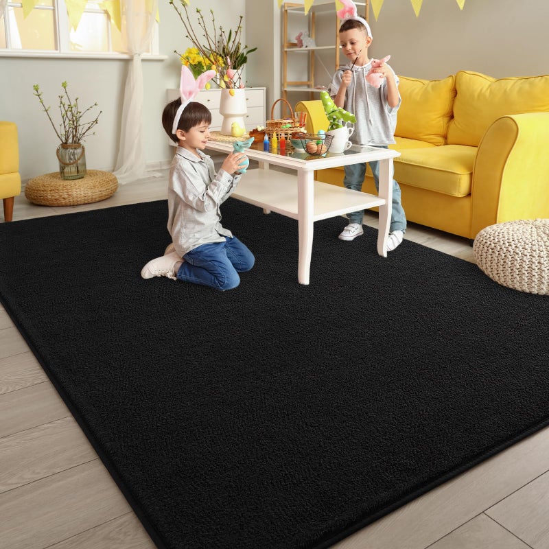 Pettop 4x6 ft Black Area Rugs for Bedroom Living Room, Washable Memory Foam Indoor Carpet, Modern Aesthetic Minimalist Non Slip Soft Comfy Carpet for Boys Girls Dorm Home Decor - Image 5