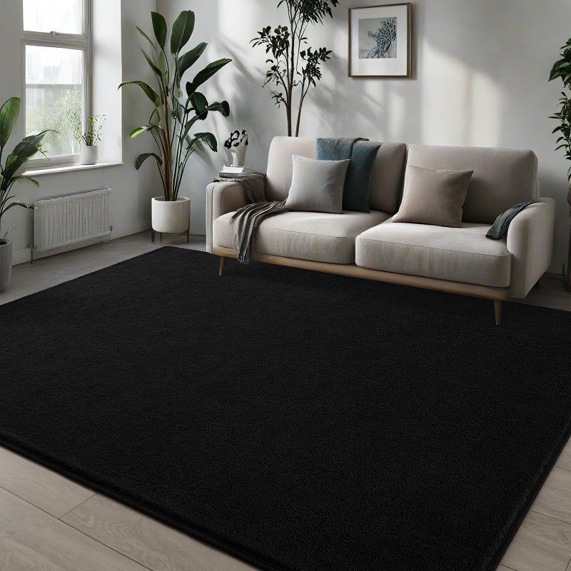 Pettop 4x6 ft Black Area Rugs for Bedroom Living Room, Washable Memory Foam Indoor Carpet, Modern Aesthetic Minimalist Non Slip Soft Comfy Carpet for Boys Girls Dorm Home Decor - Image 3