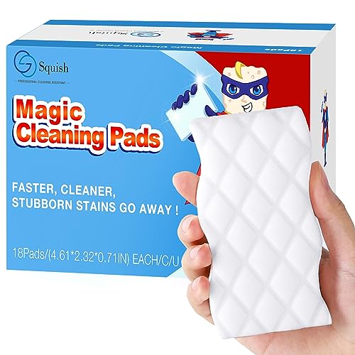 Squish Magic Eraser Sponge, 18 Pack Cleaning Pads for Walls, Oven, Kitchen, and Shoe Cleaner With Melamine Foam, Universal Cleaner - Image 1