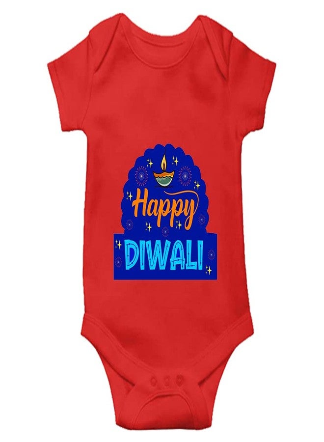 Mott2 Diwali Special Unisex Baby Romper - Happy Diwali1 (3-6 Months Red) - Image 1