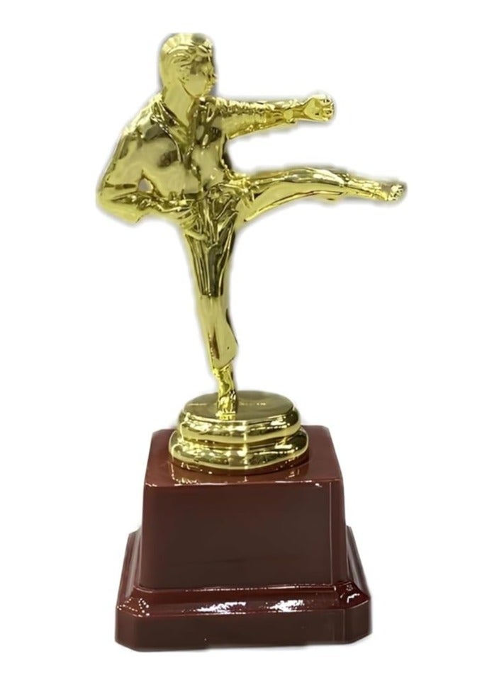 Generic 21cm Gold Plated Karate Trophy Cup with Wooden Base - Perfect for Prizes and Martial Arts Competitions, Metal