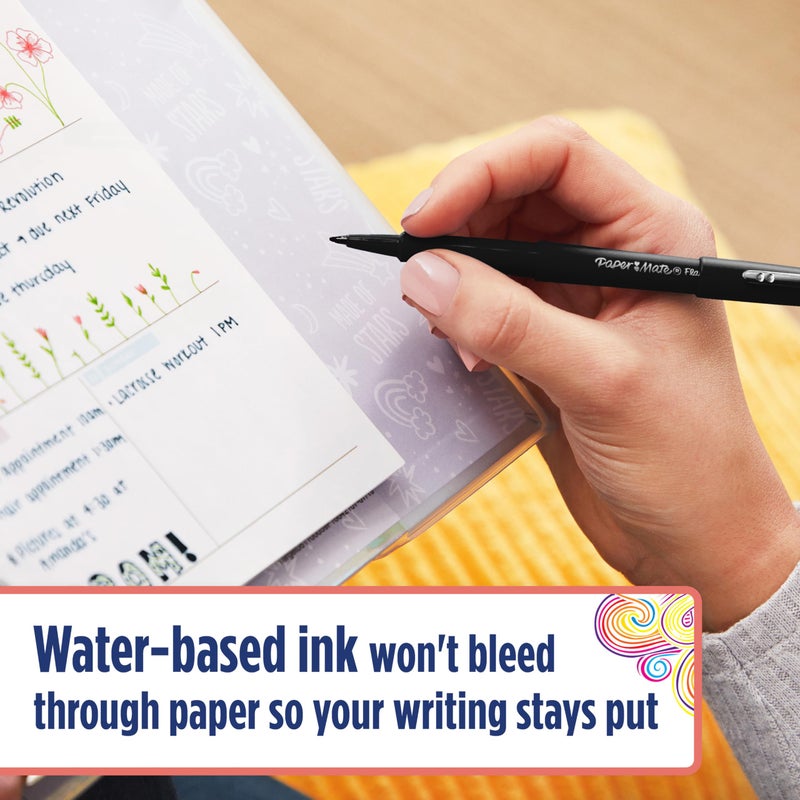 Paper Mate قلم بيبر ميت فليير، رأس متوسط 0.7 مم، أسود، علبة من 12 - Image 4