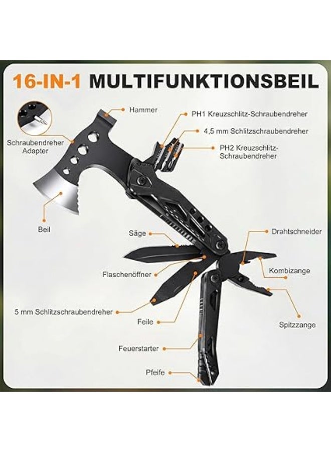 16-in-1 Multi-Purpose Axe, Stainless Steel Multi-Tool with Memory, Grid, and Saw, Camping Accessories, Gifts for Men and Fathers - Image 3