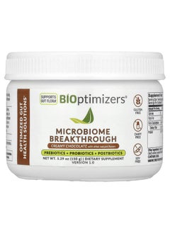 BiOptimizers BIOptimizers, Microbiome Breakthrough, Prebiotics + Probiotics + Postbiotics, Creamy Chocolate, 5.29 oz (150 g)  - Image 1