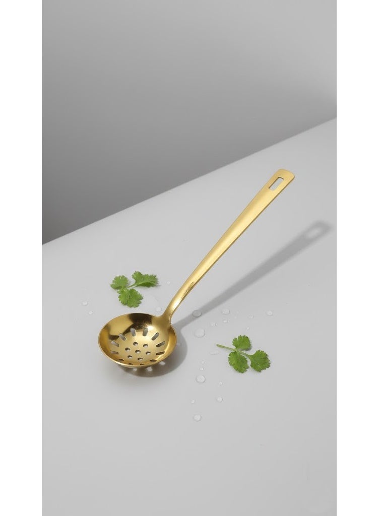 ملعقة مصفاة مطبخ ذهبية ستانلس ستيل – ملعقة تقديم وتصفيه متعددة الاستخدام - Image 3