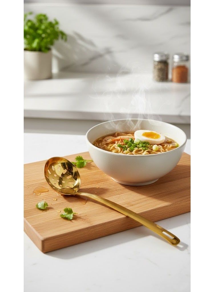 ملعقة مصفاة مطبخ ذهبية ستانلس ستيل – ملعقة تقديم وتصفيه متعددة الاستخدام - Image 4