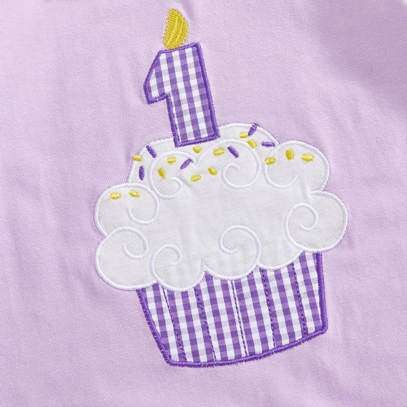GOOCHEER First Birthday Baby Girl Outfit Fall 1 Cake Embroidery Ruffle Long Sleeve Romper Jumpsuit Cake Smash Clothes (Purple, 12-18 Months) - Image 4