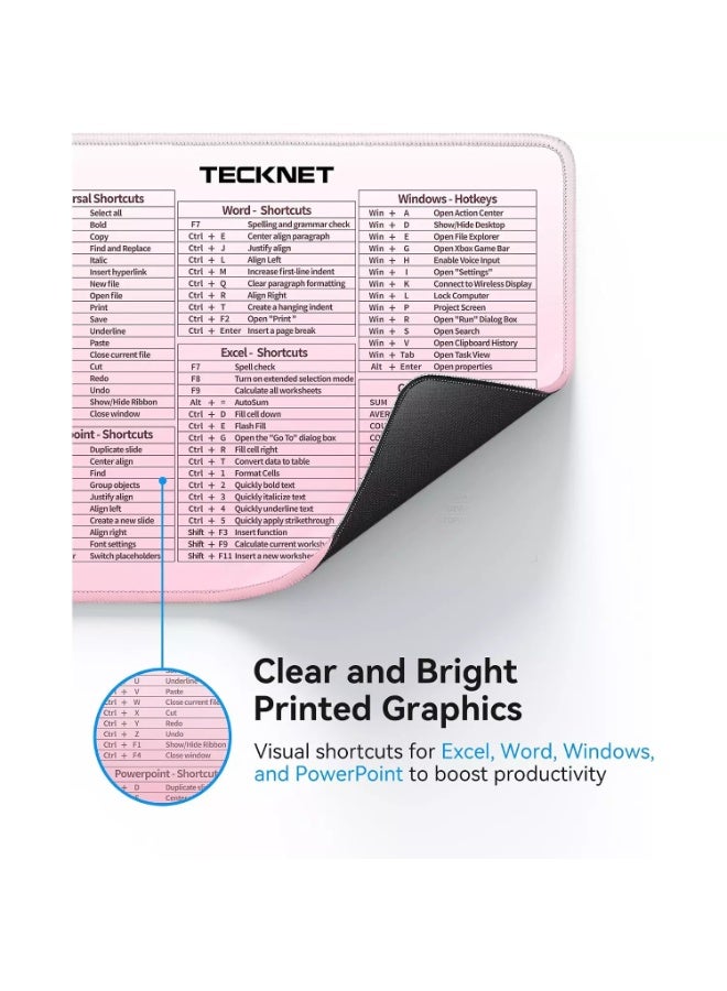 TECKNET Shortcut Mouse Pad – 29.5 × 25 CM Office Mouse Pad with 68 Windows, Excel, Word & PowerPoint Keyboard Shortcuts (pink) - Image 2