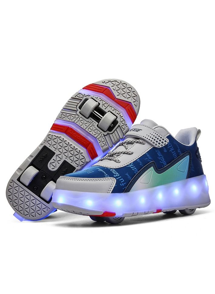 Loquat 2023 New Style 4 Wheels LED Flashing Wheeled Low Top Sneakers Blue 
