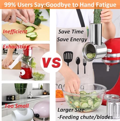 FavorKit Large Stainless Steel Slicer Shredder Attachment for KitchenAid Mixers, Dishwasher Safe Salad Maker, Cheese Grater Accessories with 3 Blades & 1 Knob Thumb Screw - Image 5