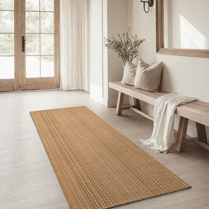 MatEssenz Runner Rug â€“ Boho 2x6 ft Hallway Runner Rug Washable Non-Slip Cotton Entryway Rug with Rubber Backing, Taupe Brown, Machine Washable, Durable Hand-Woven Design for Home & Kitchen - Image 1