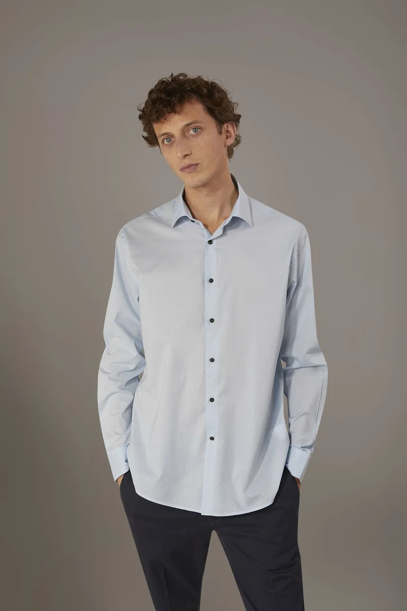 Casual shirt french collar comfort fit cotton mussola fabric - Sky