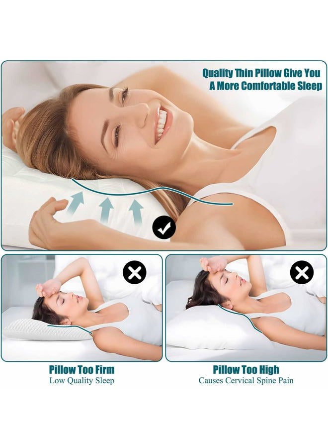 iFaon Ultra Flat Thin Pillows for Sleeping Standard Size, 3" High Slim Bed Pillow for Back Stomach Sleepers Down Alternative Filling Hypoallergenic White 18x26 in - Image 2