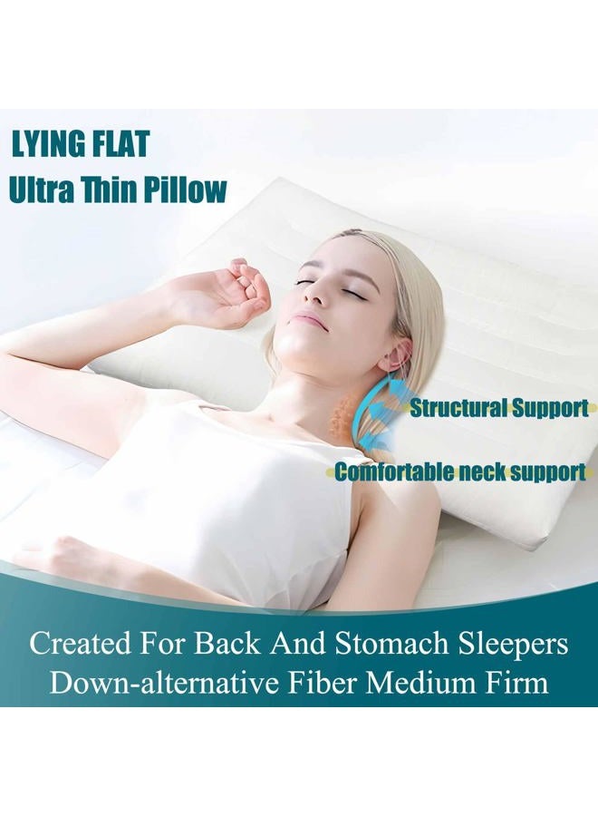 iFaon Ultra Flat Thin Pillows for Sleeping Standard Size, 3" High Slim Bed Pillow for Back Stomach Sleepers Down Alternative Filling Hypoallergenic White 18x26 in - Image 4