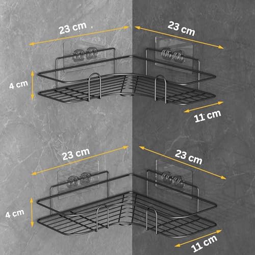 BIRDWING 2 Bathroom Corner Self Adhesive Corner Shelf for Bathroom/Adhesive Shelf for Kitchen with Magic Sticker/Bathroom Organizer Without Drill (GI Metal, Black) - Pack of 2 - Image 5