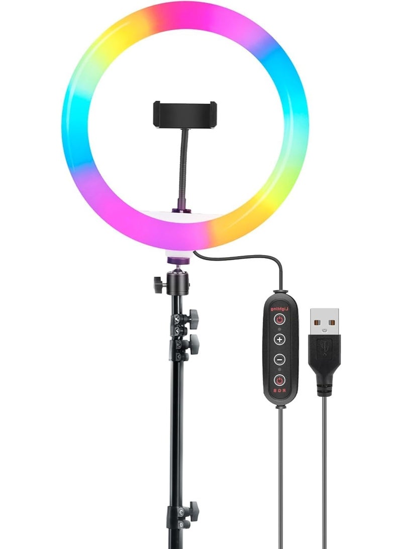 سانكس حلقة إضاءة RGB LED، مقاس 10 بوصة، مع حامل ثلاثي بطول 1.8 متر، إضاءة قابلة للتعتيم وحامل هاتف - Image 2