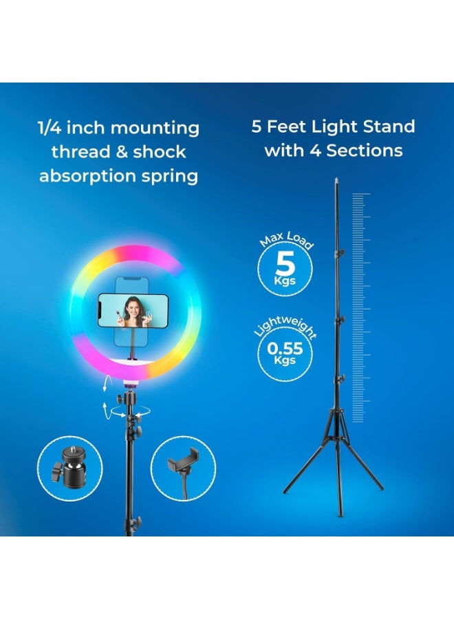 سانكس حلقة إضاءة RGB LED، مقاس 10 بوصة، مع حامل ثلاثي بطول 1.8 متر، إضاءة قابلة للتعتيم وحامل هاتف - Image 4