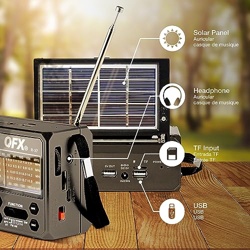 QFX R-37 6-Band (AM, FM, SW1 - SW4) Bluetooth LED Flashlight Solar Radio (2021 Model) - Image 4