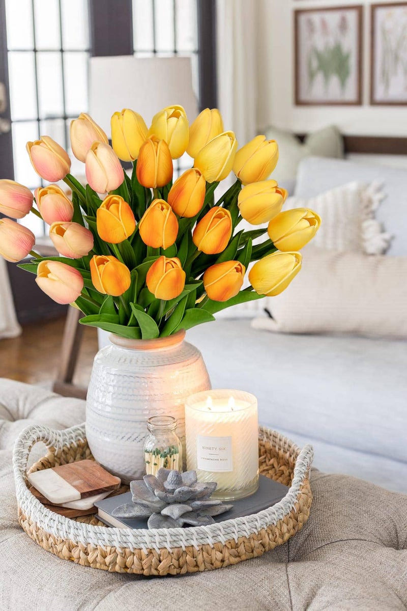 DILATATA 24 Pcs Artificial Tulips Flowers Mixcolor Real Touch Fake Tulips Fake Flowers for Mother's Day 13.5"" Faux Tulips Faux Flowers Bulk Artificial Tulips Flowers for Vase Centerpieces Home Wedding Bouquet - Image 5