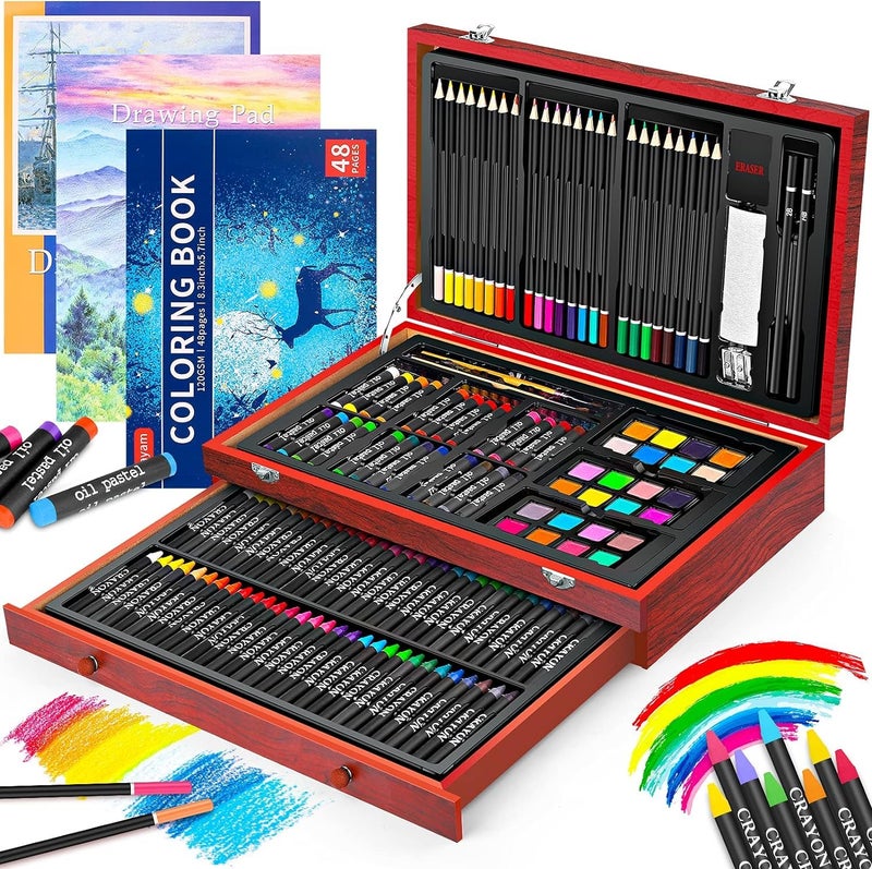 iBayam Art Supplies, 150-Pack Deluxe Wooden Art Set Crafts Drawing Painting Kit with 2 -Sketch Pads, 1-Coloring Book, Gift Box for Kids Adults Artist Beginners Teens Girls Boys 5 6 7 8 9 10 11 12 - Image 1