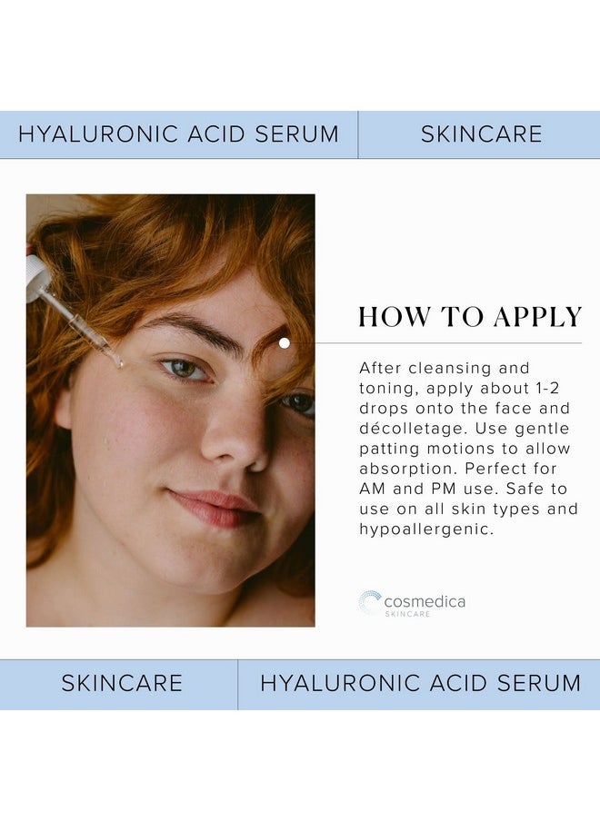 Cosmedica Skincare Hyaluronic Acid Serum for Skin- 100% Pure-Anti-Aging Serum- Intense Hydration + Moisture, Non-greasy, Paraben-free-Best Hyaluronic Acid for Your Face (Pro Formula)  - Image 4