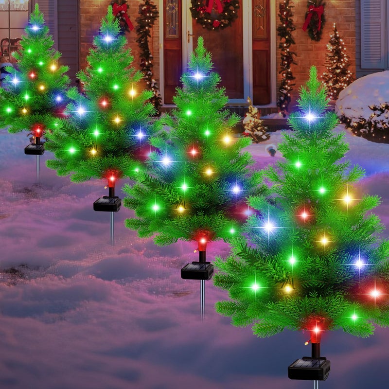 yeuago Solar Christmas Tree Lights4 Pack Multiple Outdoor Christmas Decorations Waterproof Outdoor Xmas Decor Tree Lights for Pathway Patio Yard Garden - Image 2
