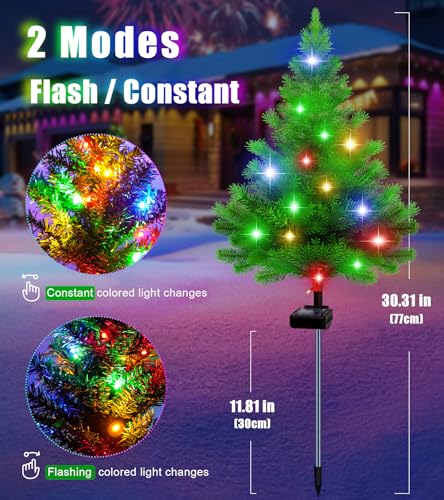 yeuago Solar Christmas Tree Lights4 Pack Multiple Outdoor Christmas Decorations Waterproof Outdoor Xmas Decor Tree Lights for Pathway Patio Yard Garden - Image 3