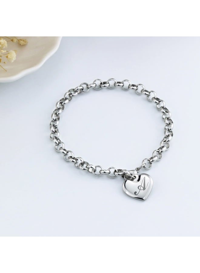 SANNYRA Initial Charm Bracelets Stainless Steel Heart 26 Letters Alphabet A Bracelet for Women Valentine's Day Gifts, No Size, Stainless Steel - Image 5