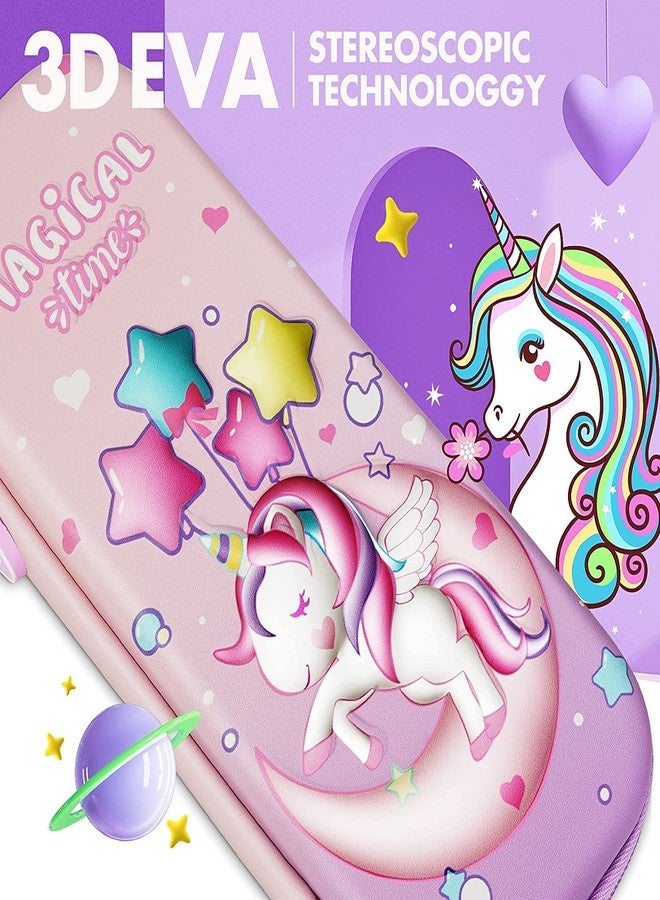 Neel 3D Small Pencil Case for Kids Unicorn Theme Large Capacity Zipper Multi Section Stationery Box Unicorn Organizer for Girls School Supplies Pencil Pouch Storage Bag Travel Pouch Pencil Pouch for Girls - Image 5