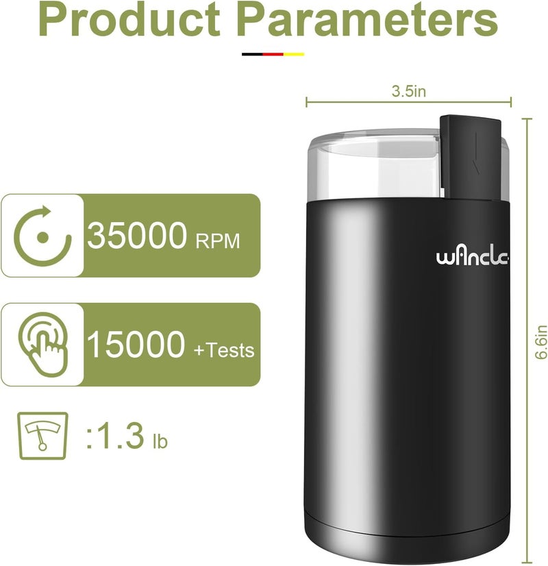 wancle مطحنة قهوة كهربائية، مطحنة توابل، مطحنة قهوة بلمسة واحدة للحبوب، التوابل والمزيد، مع فرشاة تنظيف سوداء - Image 5